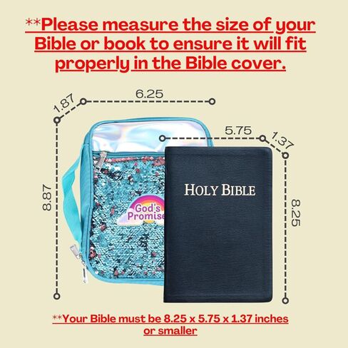 God's Promises | Sequin Cute Teal Bible Covers for Teen Girls | Book Case for Kids | Girls Bible Bag with Ribbon Bookmark Pen Loop Organizer Pockets (8.87 X 6.25 X 1.87 Inches) in Saudi Arabia