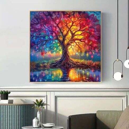ZHUDENGXJL مجموعات الرسم الماسي 5D للشجرة الملونة، مجموعات فنية ماسية متوهجة ملونة لشجرة الحياة للمبتدئين البالغين، مجموعة حفر دائرية كاملة ذاتية الصنع للبالغين، ديكور جدار المنزل 12 × 12 بوصة in Kuwait