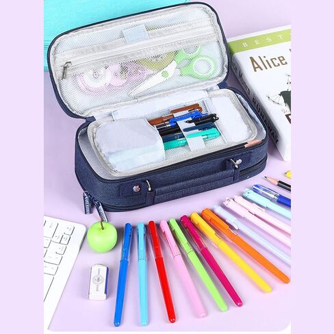 WYCY Pencil Case Canvas Pencil Pouch Big Capacity Organizer with Compartmens Multifunctional Pencil Box with Zipper (Pink) in Kuwait