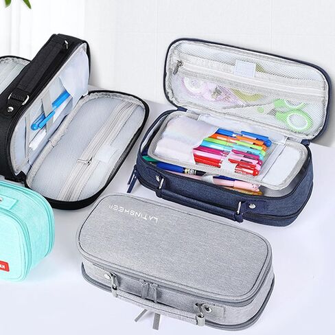 WYCY Pencil Case Canvas Pencil Pouch Big Capacity Organizer with Compartmens Multifunctional Pencil Box with Zipper (Pink) in Kuwait