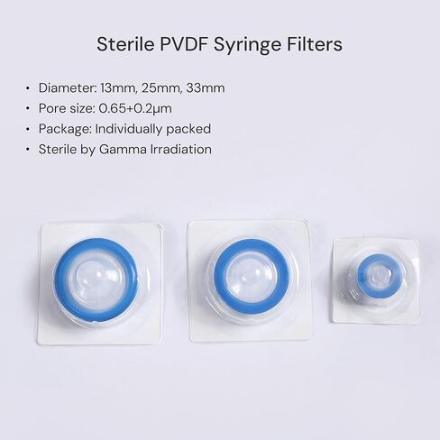 10 قطعة مرشح حقنة PVDF معقم 0.22 ميكرومتر مرشحات مختبر الترشيح المائي المسام 33 مللي متر قطر الغشاء معبأة بشكل فردي in Kuwait