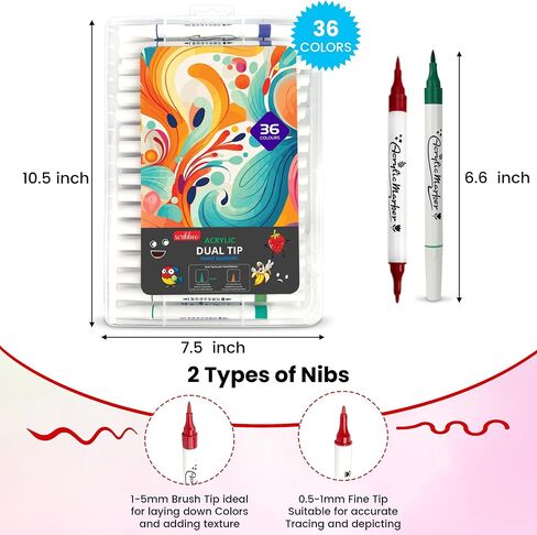 مجموعة أقلام التحديد الأكريليك Scribbeo 48 مع طرف مزدوج، طرف رفيع - علامات طرف الفرشاة، أقلام طلاء أكريليك للرسم الصخري، الخشب، القماش، الحجر، الزجاج، الأسطح الخزفية، الحرف اليدوية لصناعة اللوازم الفنية in Saudi Arabia