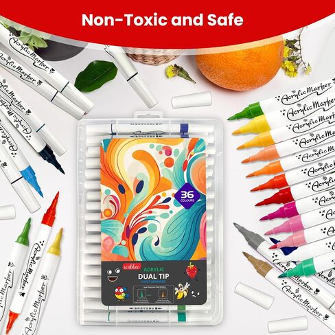مجموعة أقلام التحديد الأكريليك Scribbeo 48 مع طرف مزدوج، طرف رفيع - علامات طرف الفرشاة، أقلام طلاء أكريليك للرسم الصخري، الخشب، القماش، الحجر، الزجاج، الأسطح الخزفية، الحرف اليدوية لصناعة اللوازم الفنية in Saudi Arabia