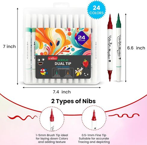 مجموعة أقلام التحديد الأكريليك Scribbeo 48 مع طرف مزدوج، طرف رفيع - علامات طرف الفرشاة، أقلام طلاء أكريليك للرسم الصخري، الخشب، القماش، الحجر، الزجاج، الأسطح الخزفية، الحرف اليدوية لصناعة اللوازم الفنية in Kuwait