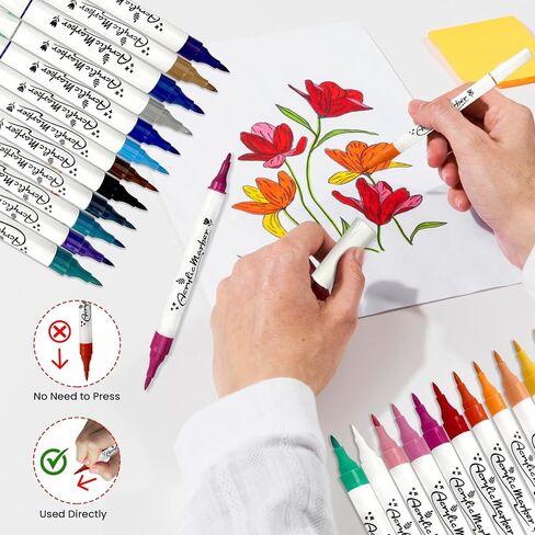 مجموعة أقلام التحديد الأكريليك Scribbeo 48 مع طرف مزدوج، طرف رفيع - علامات طرف الفرشاة، أقلام طلاء أكريليك للرسم الصخري، الخشب، القماش، الحجر، الزجاج، الأسطح الخزفية، الحرف اليدوية لصناعة اللوازم الفنية in Kuwait