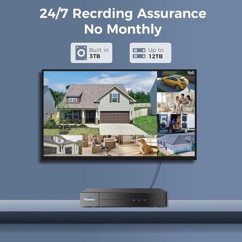 [3TB HDD+Person/Vehicle Detection] Hiseeu 5MP Security Camera System 8ch Wired Home Security Camera 8pcs Outdoor Security Cameras with Indoor H. 265+ DVR for Free Remote Mobile/PC 7/24 Recording in Kuwait
