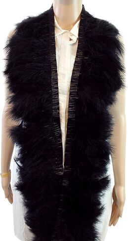 2 Yard Long, 6"-7" Height Marabou Turkey Fluff Feather Fringe Trim, Garment Accessories Feather DIY Decorative Material (Black) in Saudi Arabia