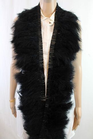 2 Yard Long, 6"-7" Height Marabou Turkey Fluff Feather Fringe Trim, Garment Accessories Feather DIY Decorative Material (Black) in Saudi Arabia