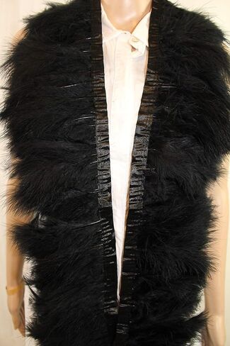 2 Yard Long, 6"-7" Height Marabou Turkey Fluff Feather Fringe Trim, Garment Accessories Feather DIY Decorative Material (Black) in Saudi Arabia