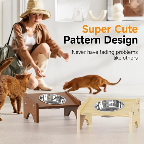 Elevated Cat Bowls,Stainless Steel Raised Cat Food and Water Bowls,15° Tilted Anti Vomiting Cat Feeding Bowls,Dishwasher Safe,Non-Slip,Suitable for Cats and Bunny (Brown) in Saudi Arabia
