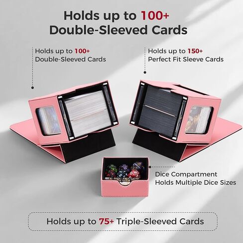 صندوق MTG Commander Deck Box مع شاشة قائد مزدوجة، صندوق بطاقات حاصل على براءة اختراع يناسب 100 بطاقة مزدوجة الأكمام، صندوق MTG مع صينية نرد، 2 مقسم، 2 حامل مغناطيسي، وردي وأسود in Kuwait