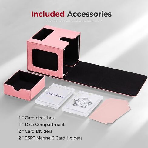 صندوق MTG Commander Deck Box مع شاشة قائد مزدوجة، صندوق بطاقات حاصل على براءة اختراع يناسب 100 بطاقة مزدوجة الأكمام، صندوق MTG مع صينية نرد، 2 مقسم، 2 حامل مغناطيسي، وردي وأسود in Kuwait