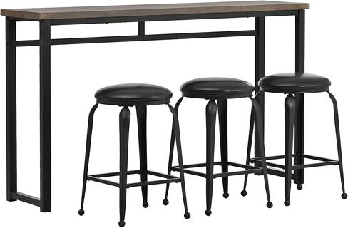 Long Bar Table Set with 3 PU Upholstered Bar Stools, Industrial Counter Height Bar Table Set, Counter Height Table and Bar Stools for Dining Room, Kitchen, Restaurant and Living Room in Kuwait