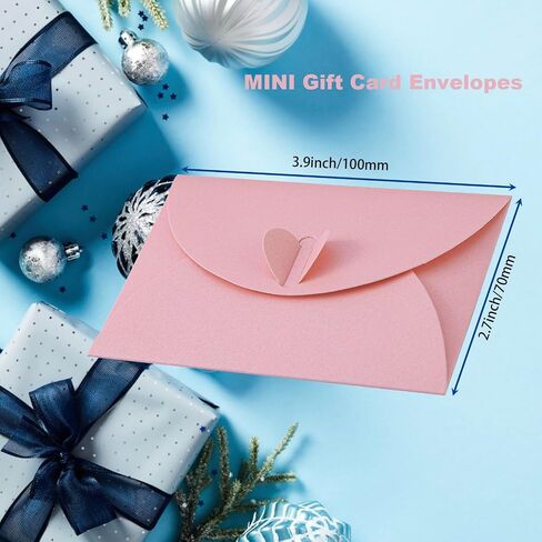 20 Pcs Gift Card Envelopes with Heart Shaped Clasp, Cute Mini Envelopes (3.9 x 2.7 inch) Perfect for Gift Cards, Love Letters, Wedding Greeting Party, Parties and Favors, PINK in Kuwait