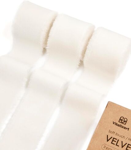 شريط مخملي أحمر من Vitalizart مقاس 1-1/2 بوصة مصنوع يدويًا من نسيج مهترئ لإكليل عيد الميلاد وزخارف حرفية وتغليف الهدايا وديكور كريمي 3 لفات 6 ياردة شريط قطني عنابي in Kuwait