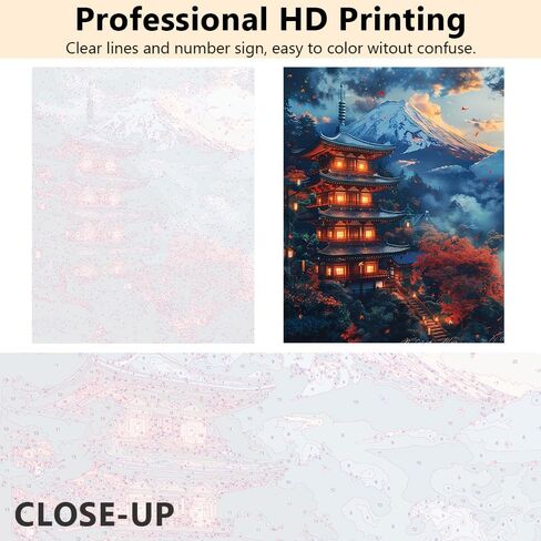 Mountain DIY Paint by Numbers for Adults, Japanese Style Cityscape Paint by Numbers Kits with Paintbrushes and Acrylic Pigment, 16X20 Inch Flameless Canvas Wall Decor Oil Painting for Friends Family in Saudi Arabia