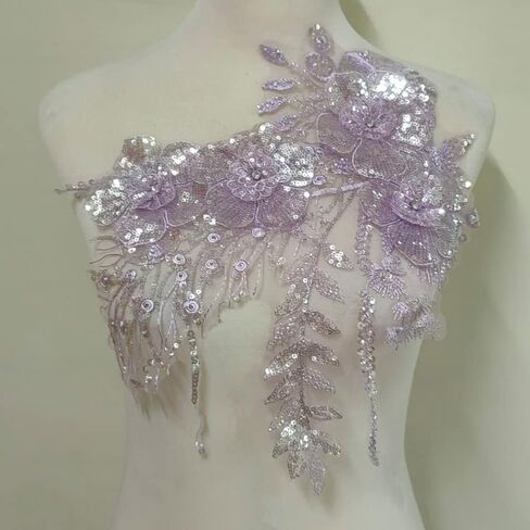 1 Pc Sequins Pure Handmade Beading Lace Sequins Apparel Decoration Accessories Evening Dress/Dance Apparel Decoration/Headwear Accessories (Lilac Colour) in Saudi Arabia