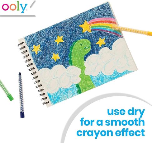 Ooly Twisty Stix، 12 عبوة من أقلام تلوين الباستيل الزيتية للأطفال ودفتر رسم أسود، ألوان الباستيل الزيتية الملتوية للأطفال تسبب فوضى أقل من أقلام التلوين غير القابلة للالتواء أو أعواد الطلاء، رائعة للفنانين الصغار in Kuwait