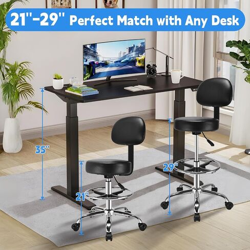 Drafting Chair Adjustable Tall Office Chair - Ergonomic Back Support, Standing Desk Chair with Thicker Leather Cushion and Adjustable Footrest Ring, Tall Desk Chair Suitable for Standing Desk (Black) in Saudi Arabia