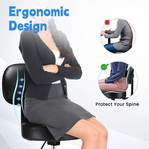 Drafting Chair Adjustable Tall Office Chair - Ergonomic Back Support, Standing Desk Chair with Thicker Leather Cushion and Adjustable Footrest Ring, Tall Desk Chair Suitable for Standing Desk (Black) in Saudi Arabia