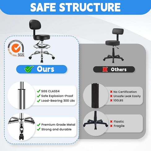 Drafting Chair Adjustable Tall Office Chair - Ergonomic Back Support, Standing Desk Chair with Thicker Leather Cushion and Adjustable Footrest Ring, Tall Desk Chair Suitable for Standing Desk (Black) in Saudi Arabia