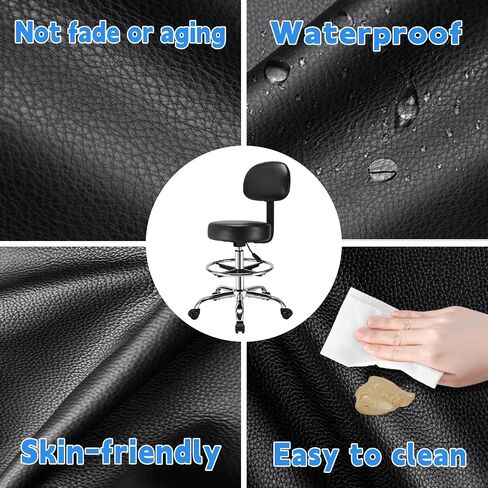 Drafting Chair Adjustable Tall Office Chair - Ergonomic Back Support, Standing Desk Chair with Thicker Leather Cushion and Adjustable Footrest Ring, Tall Desk Chair Suitable for Standing Desk (Black) in Saudi Arabia