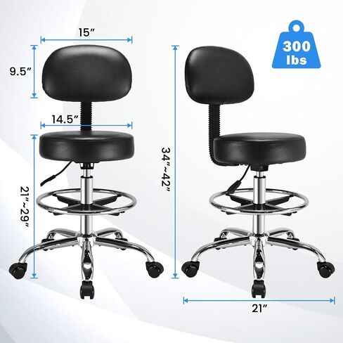 Drafting Chair Adjustable Tall Office Chair - Ergonomic Back Support, Standing Desk Chair with Thicker Leather Cushion and Adjustable Footrest Ring, Tall Desk Chair Suitable for Standing Desk (Black) in Saudi Arabia