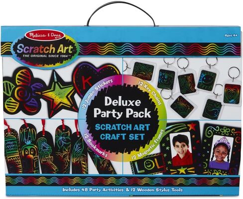 Melissa & Doug Scratch Art® Deluxe Party Pack Craft Set – 12 Jumbo Stickers, 12 Key Chains, 12 Bookmarks, 12 Magnetic Frames, 12 Stylus in Saudi Arabia