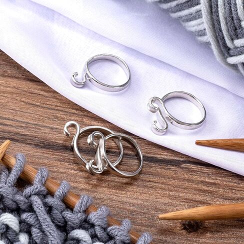 4 Pack Knitting Crochet Loop Ring for Fingers, 2 Style Adjustable Crochet Tension Ring, Metal Open Yarn Guide Finger Holders, Knitting Thimbles for Crochet- Silver in Saudi Arabia