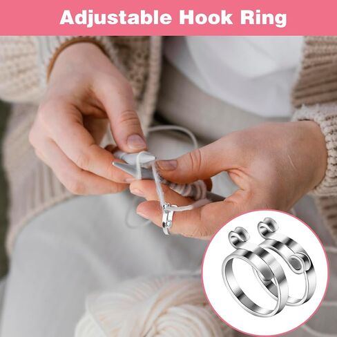 Molain 2Pcs Adjustable Crochet Ring for Fingers, Metal Silver Braided Knitting Ring for Crocheting Knitting DIY Knitting Craft Accessories in Saudi Arabia
