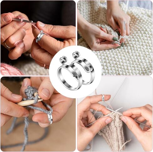 Molain 2Pcs Adjustable Crochet Ring for Fingers, Metal Silver Braided Knitting Ring for Crocheting Knitting DIY Knitting Craft Accessories in Saudi Arabia
