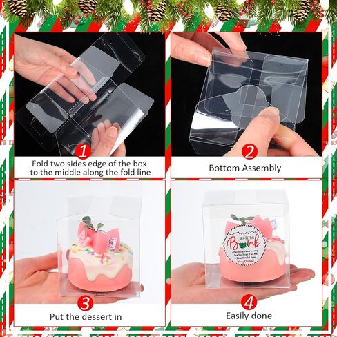 Tioncy 50 Pcs 3 x 3 x 3 Inch Christmas Hot Chocolate Bomb Boxes with 50 You're the Bomb Sticker Labels Merry Christmas Themed Hot Cocoa Bomb Packaging Gift Boxes Plastic Clear Favor Boxes in Saudi Arabia