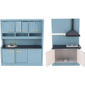VGEBY Dollhouse Kitchen Furniture Kit, Wooden Miniature Kitchen Cabinet Decoration Set for 1/12 Scale Doll House