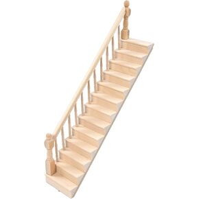Doll House Stairs, Wooden Birch Material DIY Doll House Model Scene Accessories 1/12 Scale Miniature Staircase (Right armrest)