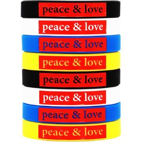 Peace And Love Motivational Wristbands Bulk Colored Inspirational Silicone Bracelets Stretch Unisex Wristbands for Teens Men Women