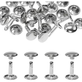 ONLYKXY 200pcs Metallic Leathercraft Rivets Double Cap 10x12mm Rivet Bottom Snaps for Shoes, Bags,Clothes，Craft and Keychains Leather Rivet Set (Silver)