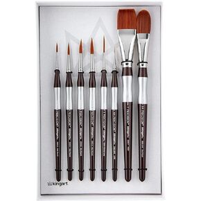 KINGART 1070C Premium Precision Mixed Media Artist Paint Brushes Set of 8, Ergonomic Comfort Short Handle, Oil, Watercolor, Acrylic Painting, Gift Box