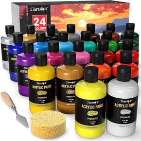 24 Colors Acrylic Paint Set 250 ml(8.45 oz) Large Bottles (Including Metallic Gold and Silver),Non Toxic Acrylic Paint Professional Craft Paint Kit High Viscosity No Fading Rich Pigment for Kids Adults Artists Canvas Crafts Wood Painting Supplies