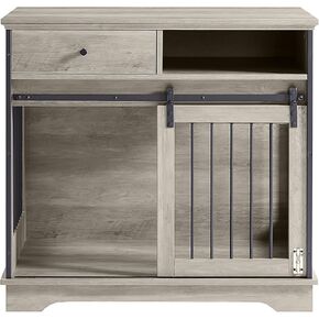 Dog Crate Furniture, Dog Crate Table with Sliding Barn Door, 35" Dog Kennel Furniture Heavy Duty Wood Crates for Small/Medium/Large Dogs Kennel Indoor Grey One Size