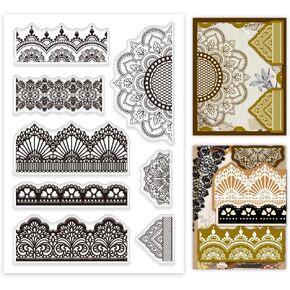 PH PandaHall Clear Stamp Lace Transparent Stamps Set Vintage Silicone Clear Stamp Lace Border Clear Stamps for Scrapbooking Card Maing Notebook Paper Craft Decorations Gift Tags 8pcs