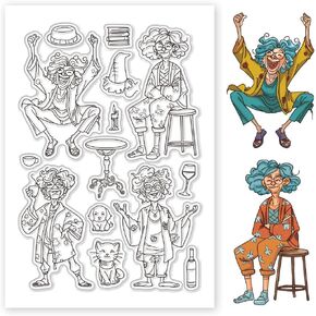 CHGCRAFT Vintage Old Lady Theme Clear Stamps Transparent Comic Book Silicone Stamps for Card Making Scrapbooking Crafting DIY Decorations Ink Stamps Seal for Album Crafts