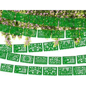 Papel Picado Banners Plastic (Green) Mexican banners for party, Papel Picado party decor for fiestas, birthdays, weddings 3 Pack