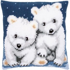 Vervaco Cross Stitch Embroidery Kits Pillow Front for Self-Embroidery with Embroidery Pattern on 100% Cotton and Embroidery Thread, 15,75 x 15,75 Inches - 40 x 40 cm, Polar Bear
