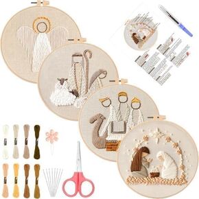 YOUDRN Bunny in Bloom Easter Embroidery Kit for Beginners, Embroidery Kits for Adults,DIY Hand Bunny Embroidery Easter Cross Stitch Starter Set with Pattern,Threads,Needles,Instruction,20cm Hoop