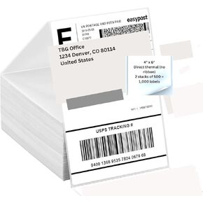 4 x 6 1000 Fanfold Direct Thermal Labels. BPA Free. Made in USA. Compatible with Zebra & Rollo Printer (4" x 6" - 1000 Labels).