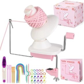 UzecPk Yarn Winder, Yarn Spinner for Crocheting, Easy-to-Install Yarn Roller with Stitch Markers Plastic Needle, Hand Operated Yarn Ball Winder Pink for Knitting Lovers