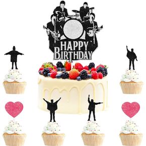 Rock Band Themed Happy Birthday Cake Toppers 7-Piece Set - 80s rock music themed party, birthday party, concert party decorations that both boys and girls will love - LIANGSS
