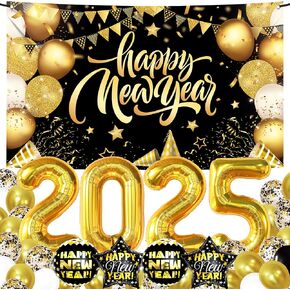 KatchOn, New Years Eve Party Supplies 2024 Set - Big, Pack of 41 | Black and Gold Happy New Year Banner, 2024 Balloon Numbers, New Year Foil Balloons | NYE Decorations 2024, New Years Decorations 2024