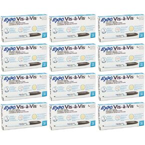 Expo 16001 Vis-A-Vis Wet Erase Markers - for Use on Overhead Projectors, Transparencies and Laminated Calendars - Fine Point, Case of 12 Dozens, 144 Markers Total