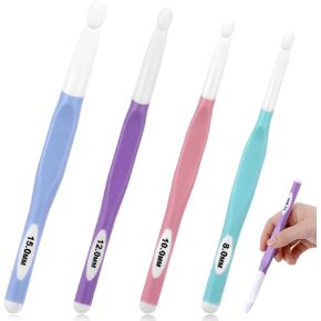 JJUNW Large Sizes Crochet Hooks, 4 pcs Long Crochet Needles Set, 8mm 10mm 12mm 15mm Rubber Handle Crochet Hook DIY Yarn Weaving Tools for Knitting Blankets, Shawl and Carpet